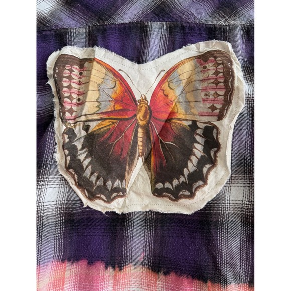 Upcycled/Reworked Flannel Shirt| Butterfly Vintage Patchwork| Cottage Core| XS - Picture 3 of 7